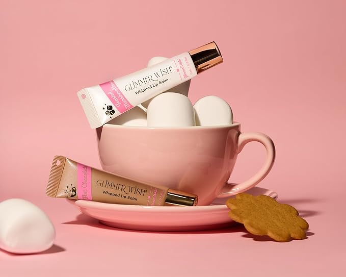Glimmer Whips Whipped Lip Balm – Hot Chocolate & Toasted Marshmallow, Organic Butters & Oils, Heart-Shaped Applicator, 100% Sugar Cane Tube, Vegan, Cruelty-Free