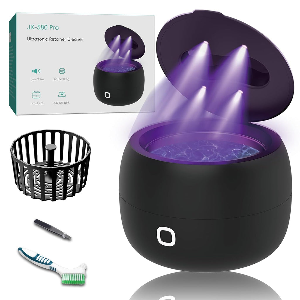 Ultrasonic Retainer Cleaner, 45kHz Retainer Cleaner Machine for Dentures, 4 Mode Dental Cleaning Pod with 200ML Capacity for Retainer Cleaning, Aligner, Mouth Guard, Toothbrush Head, Braces