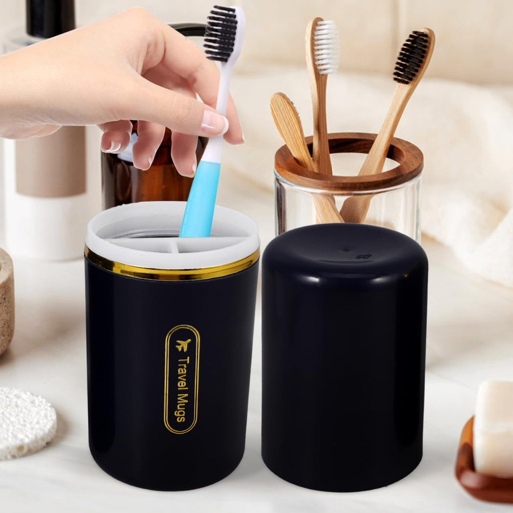 Travel Toothbrush Box - 2Pcs Portable Toothbrush Holder with 2 Slots for Toothbrushes and Cups Ideal for Travel Camping and Home Use