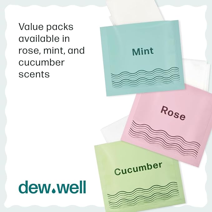 Dew Well Deodorant Wipes - Individually Wrapped Armpit Wipes & Purse Essentials - Sweat-Blocking Mini Deodorant - Compact Tissue Packs & Travel Accessories - 50 Count, Mint