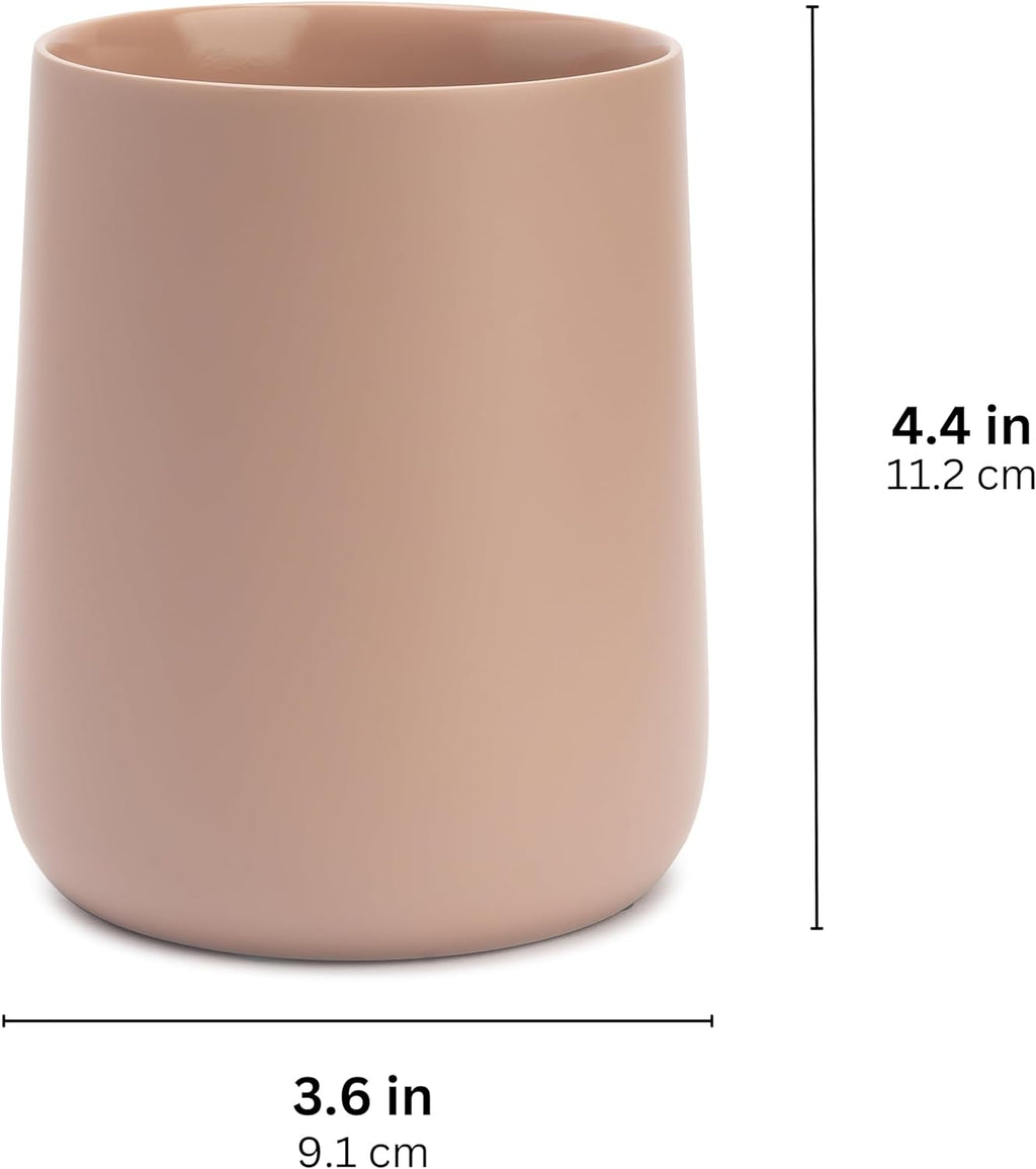 Matte Dusty Pink/Mauve Toothbrush and Toothpaste Holder and Cup for Bathroom Vanity and Countertop, Round Organizer for Electric Toothbrushes, Floss, Razors, Cotton, and Mouthwash