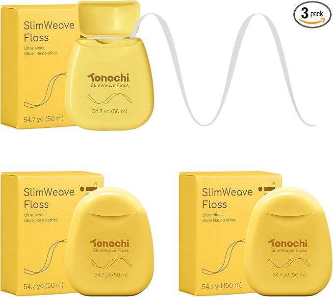 SlimWeave Flat Dental Floss for Tight Teeth & Tight Spaces – Extra Thin, Smooth-Glide, Gentle on Gums, Mint + Xylitol, 3-Pack (50 m Each)