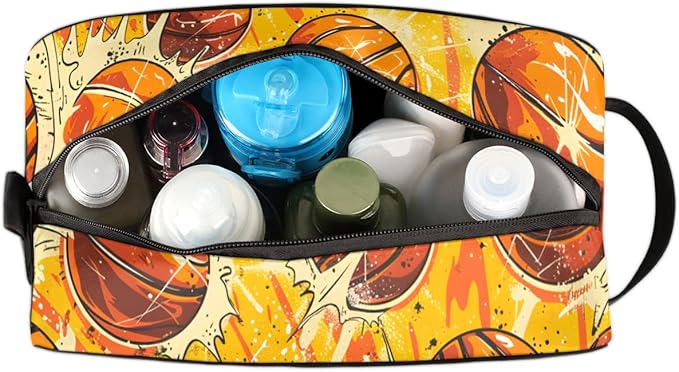 Watercolor Basketball Boys Travel Toiletry Bag Waterproof Wash Bag Shower Shaving Bag Cosmetic Organizer Makeup Bag Portable Toiletries Accessories for Women Men Basketball