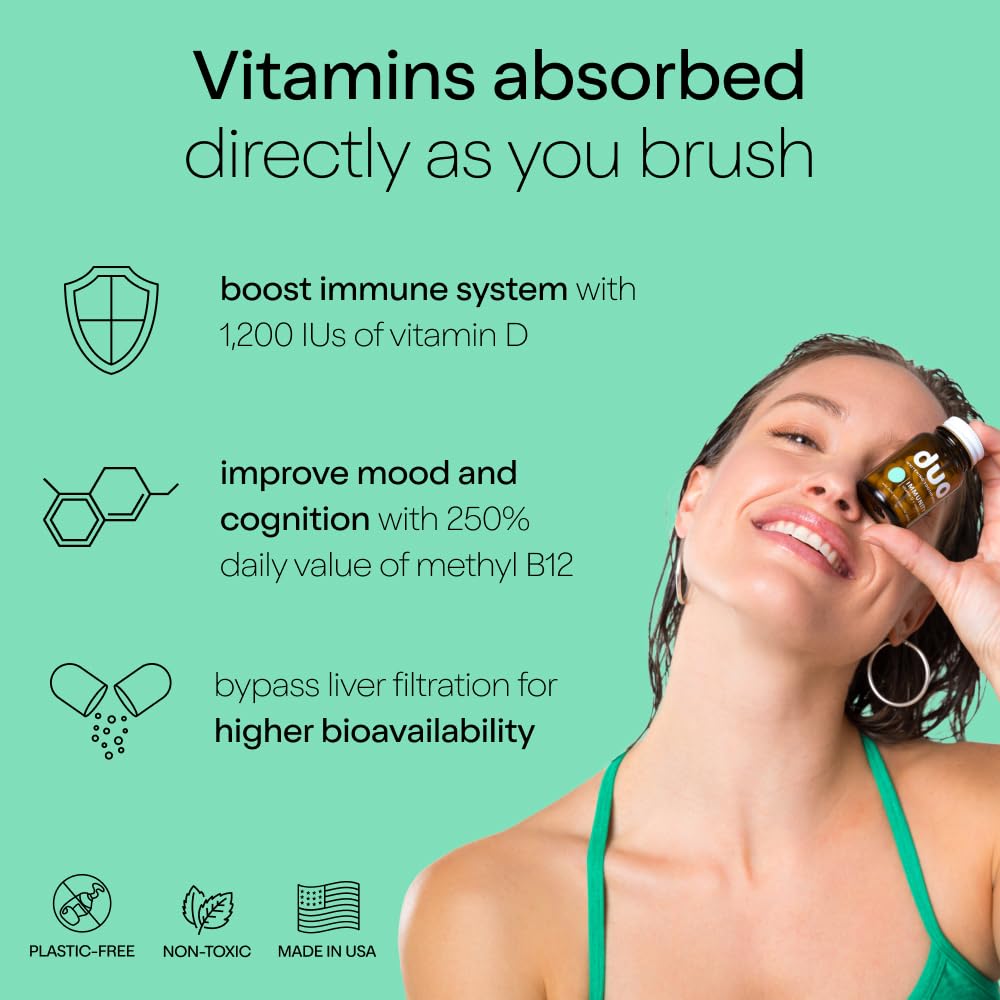 Duo Immunity Toothpaste Tablets | Vitamin D3 + B12 w/Nano-Hydroxyapatite (nHa) - Whitening, Remineralize & Reduce Sensitivity | Sustainable & Plastic Free | Wild Mint w/Sage, 1 Bottle/ 62 Tablets
