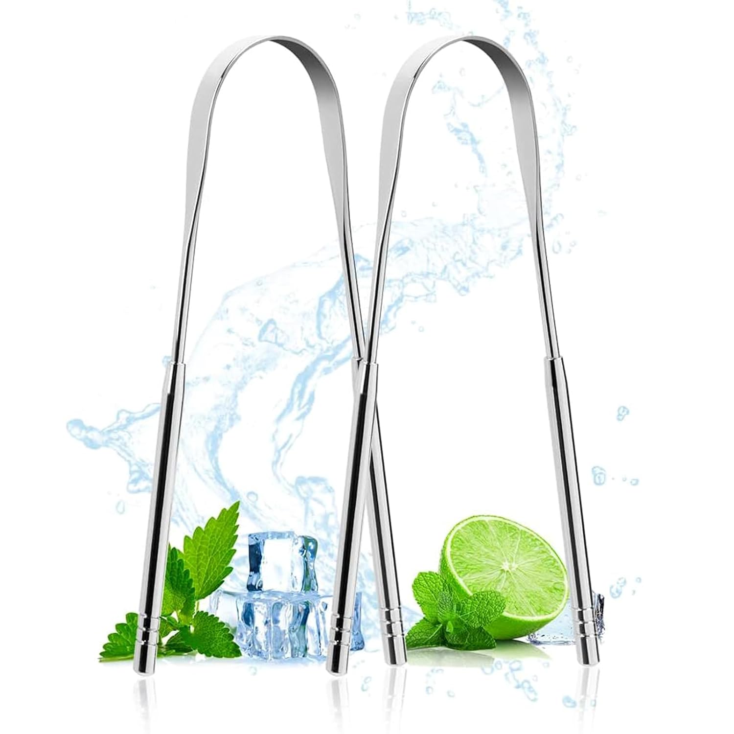 2-Pack Stainless Steel Tongue Cleaner with Travel Cases, Reusable Oral Hygiene Tool for Fresh Breath, Rust-Resistant Metal Tongue Brush for Adults