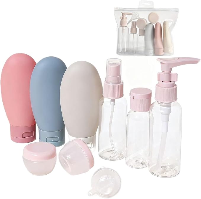 11pcs Travel Bottles for Toiletries, TSA Approved Travel Size Toiletries Containers Kit, Leak Proof Squeezable Travel Toiletry Liquid Bottles, Refillable Containers for Shampoo Conditioner Lotion