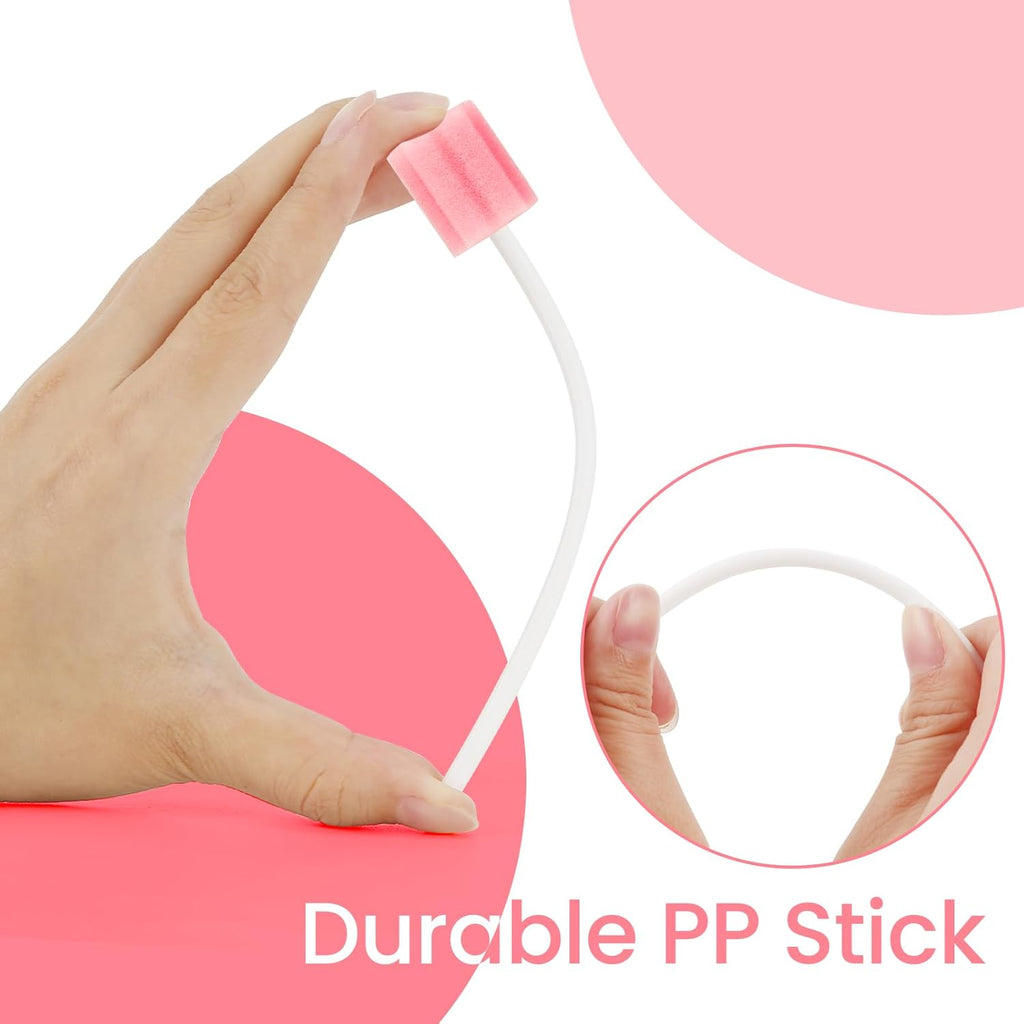 300 Pcs Oral Swabs Disposable – Longer Sterile & Unflavored Dental Sponge Swabsticks, Medical Grade, Individually Wrapped, Latex-Free for Oral Care & Mouth Cleaning (Pink 300)