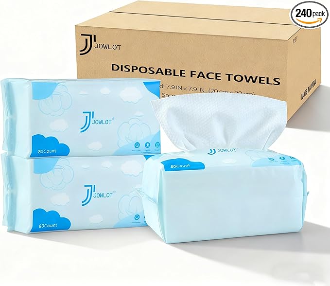 Disposable Face Towels, 240 Count Ultra Soft and Thick Cotton Facial Towels for Sensitive Skin, Dry Wipes Face Tissues Towelettes for Cleansing, Makeup Remover and Skincare