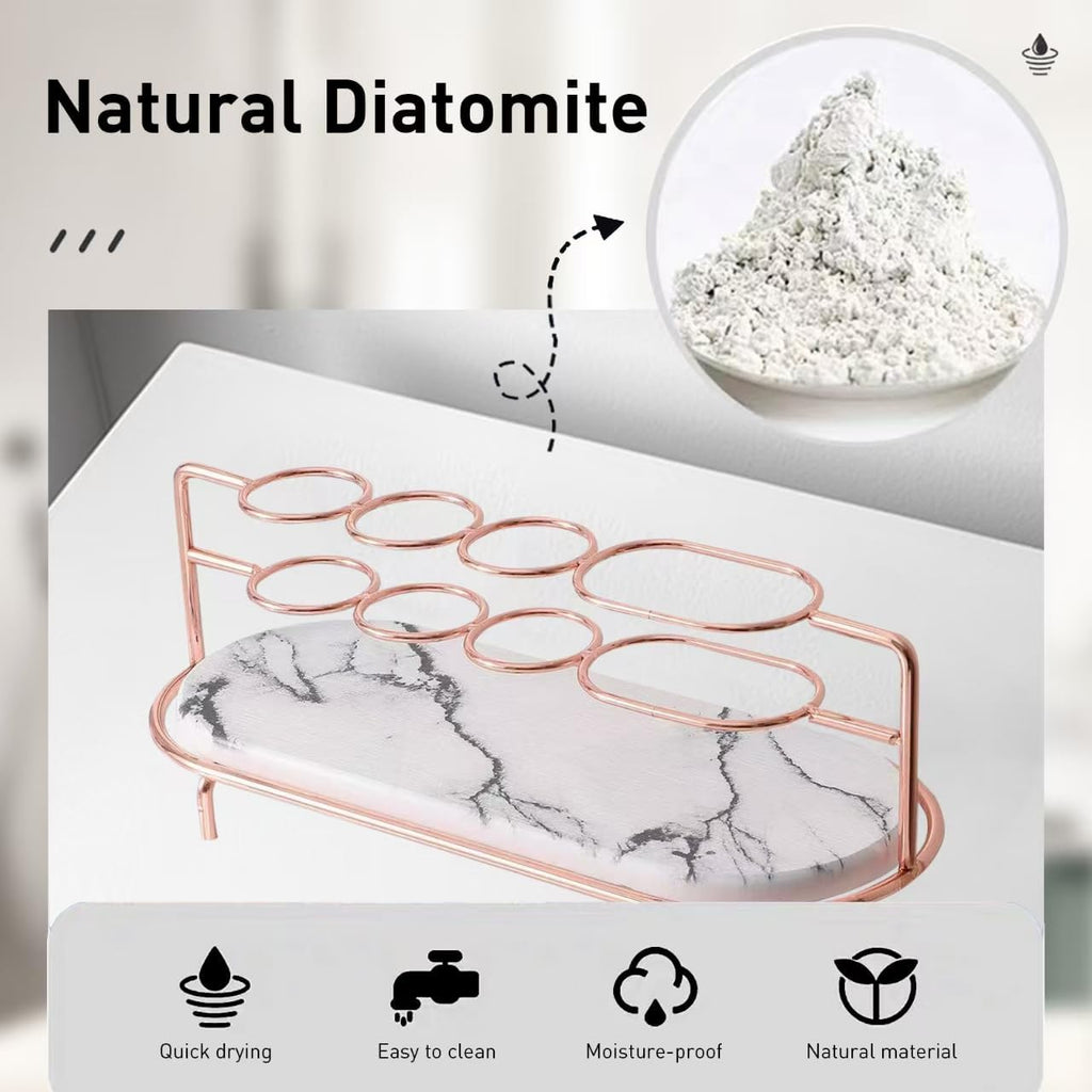 Toothbrush Holders for Bathroom,Metal Toothbrush Organizer with Diatomite Base, Water Absorption Quick Drying Bathroom Organizers and Storage,for Electric Toothbrush,Toothpaste,Razor,Makeup.Golden