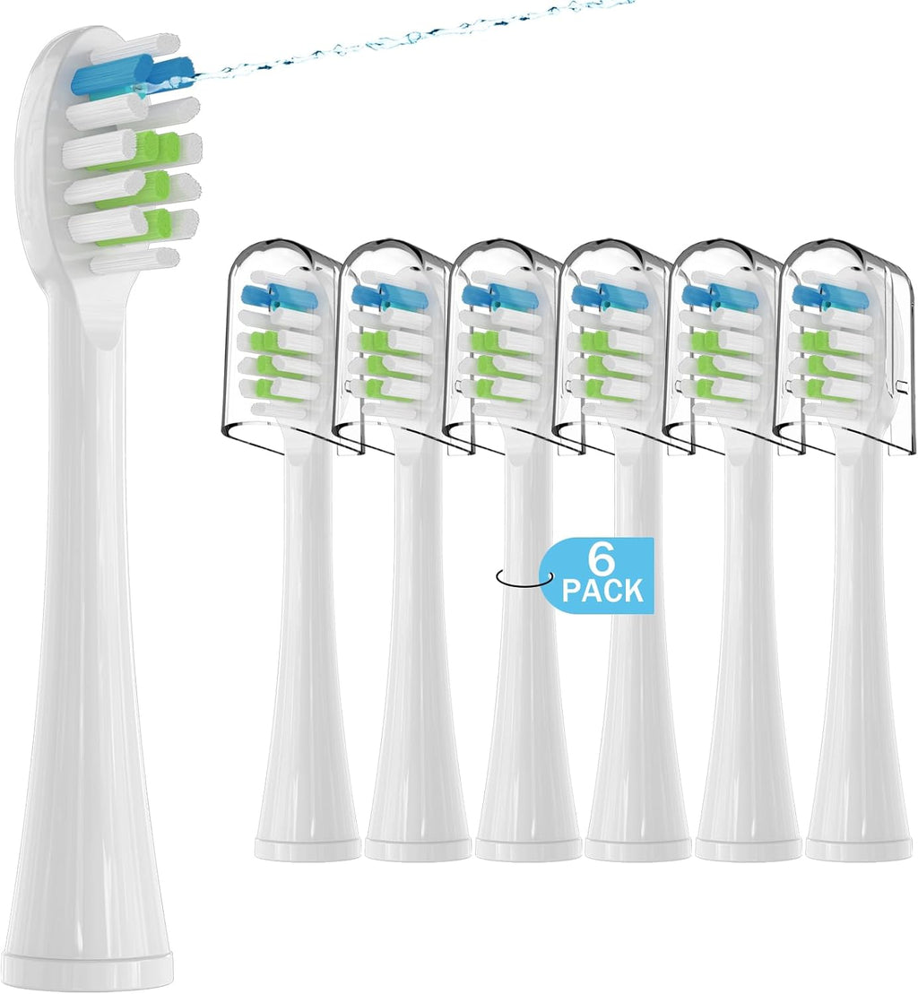 6 Pack Replacement Replacement Brush Heads for Waterpik Sonic Fusion Flossing Toothbrush Compatible with Sonic Fusion SF01/SF02 and Sonic Fusion 2.0 SF03/SF04- White with Caps