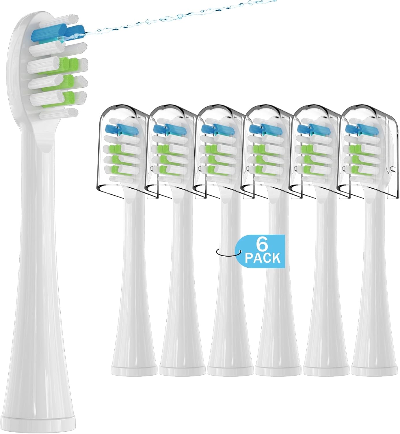 6 Pack Replacement Replacement Brush Heads for Waterpik Sonic Fusion Flossing Toothbrush Compatible with Sonic Fusion SF01/SF02 and Sonic Fusion 2.0 SF03/SF04- White with Caps