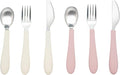 Kids Stainless Steel Utensils Set - Premium 18/8 Grade Silverware Kit - 2 Spoons, 2 Forks, and 2 Knives for Ages 4-7 - Silicone Easy-Grip Handles - Children Flatware Cutlery (Matte - Pink, Off White)