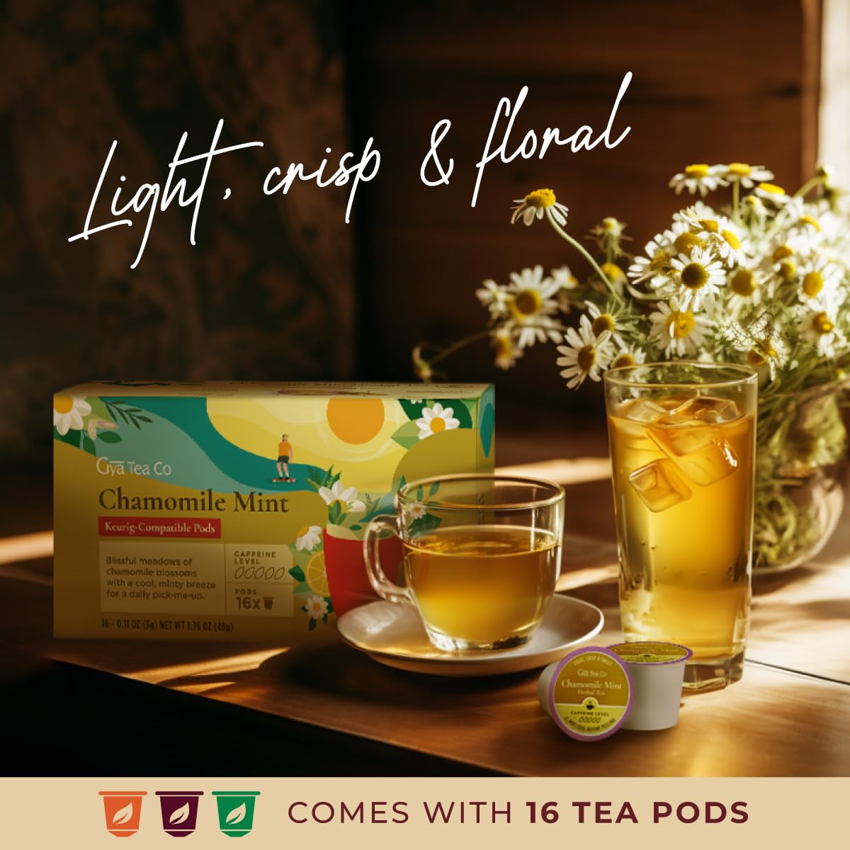 Gya Tea Co Chamomile Mint Herbal Tea Pod (16 ct) - Decaf Tea Flavorful Burst for Calming & Relaxing