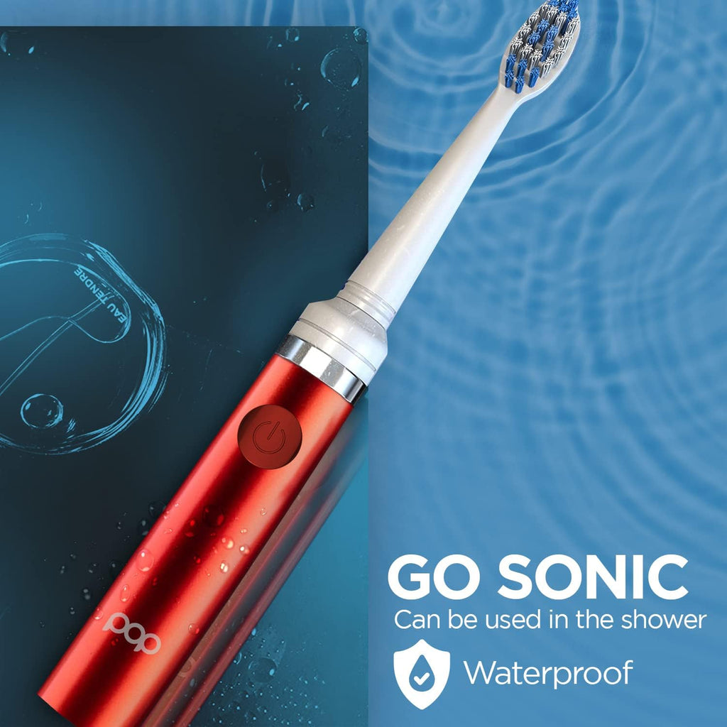 Pop Sonic Electric Toothbrush (Metallic Red) - Travel Toothbrushes w/AAA Battery | Kids Electric Toothbrushes with 2 Speed & 15,000-30,000 Strokes/Minute, Dupont Nylon Bristles