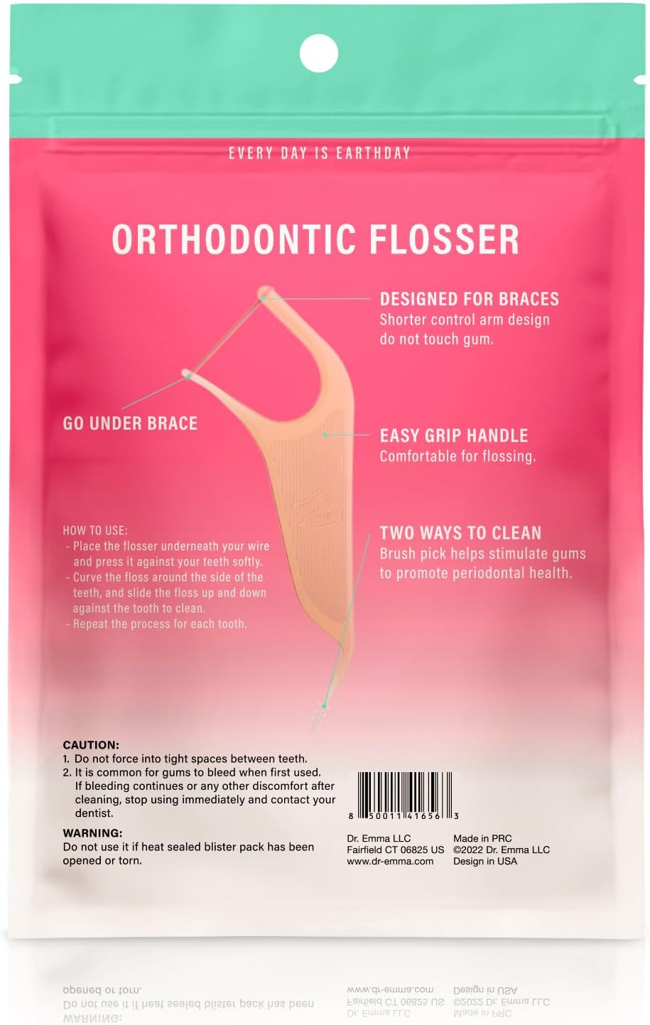 Dr. Emma Orthodontic Flossers for Braces, Ortho Dental Floss Picks, Mint Flavor 60 Count/Bag (Pink, 2pack)