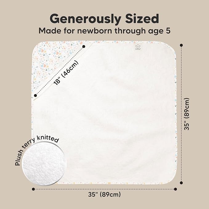 KeaBabies Hooded Baby Towel for Newborn - Viscose Derived from Bamboo Large Baby Bath Towels with Hood for Boys, Girls, Toddler, Extra Absorbent & Soft Newborn Bath Essentials (Wildflowers, Regular)