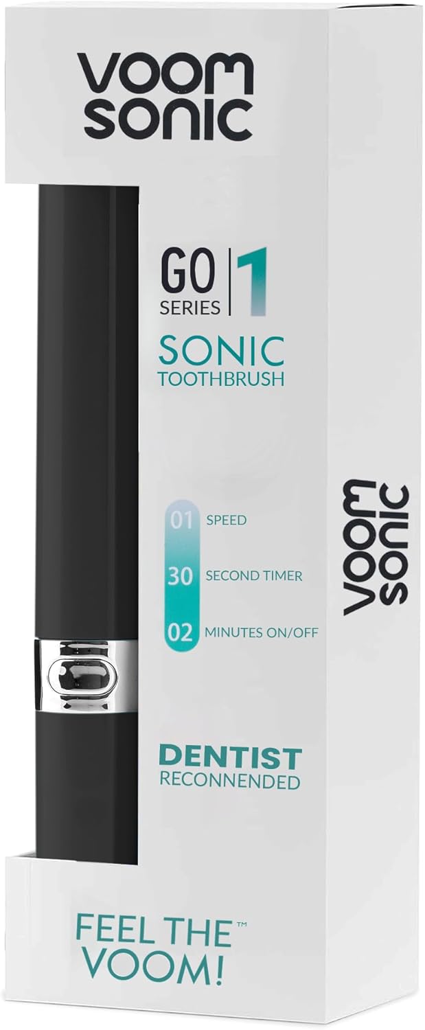 Voom Sonic Go 1 Series Travel Electric Toothbrush | Travel Toothbrushes - Battery Operated Toothbrush for Adults & Kids, Dentist Recommended Toothbrush, Portable w/ 2 Minute Timer (Black)