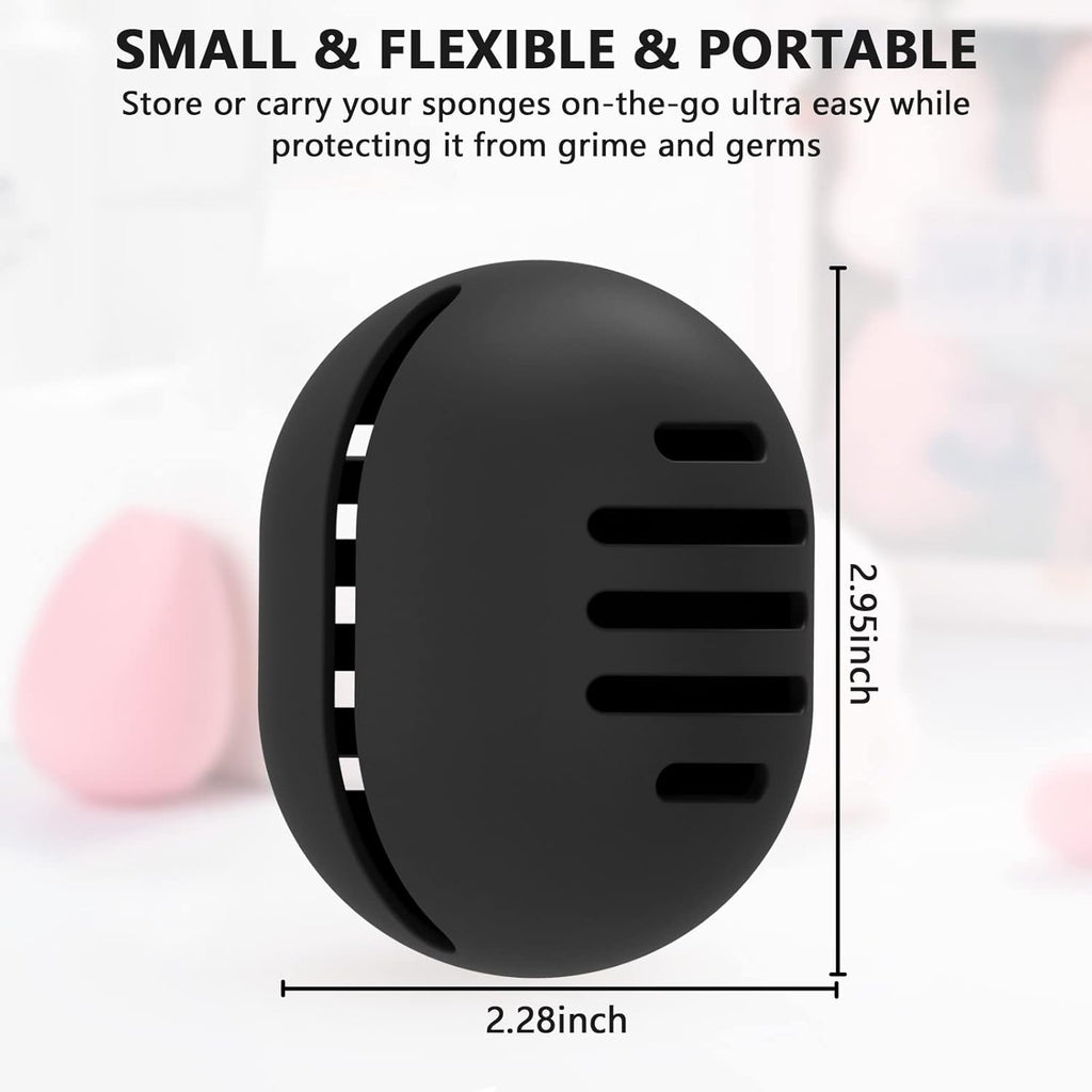 Makeup Sponge Holder,Double-sided Breathable Silicone Beauty Blender Holder,Integrated Make Up Sponge Travel Case for All Sponges,Black