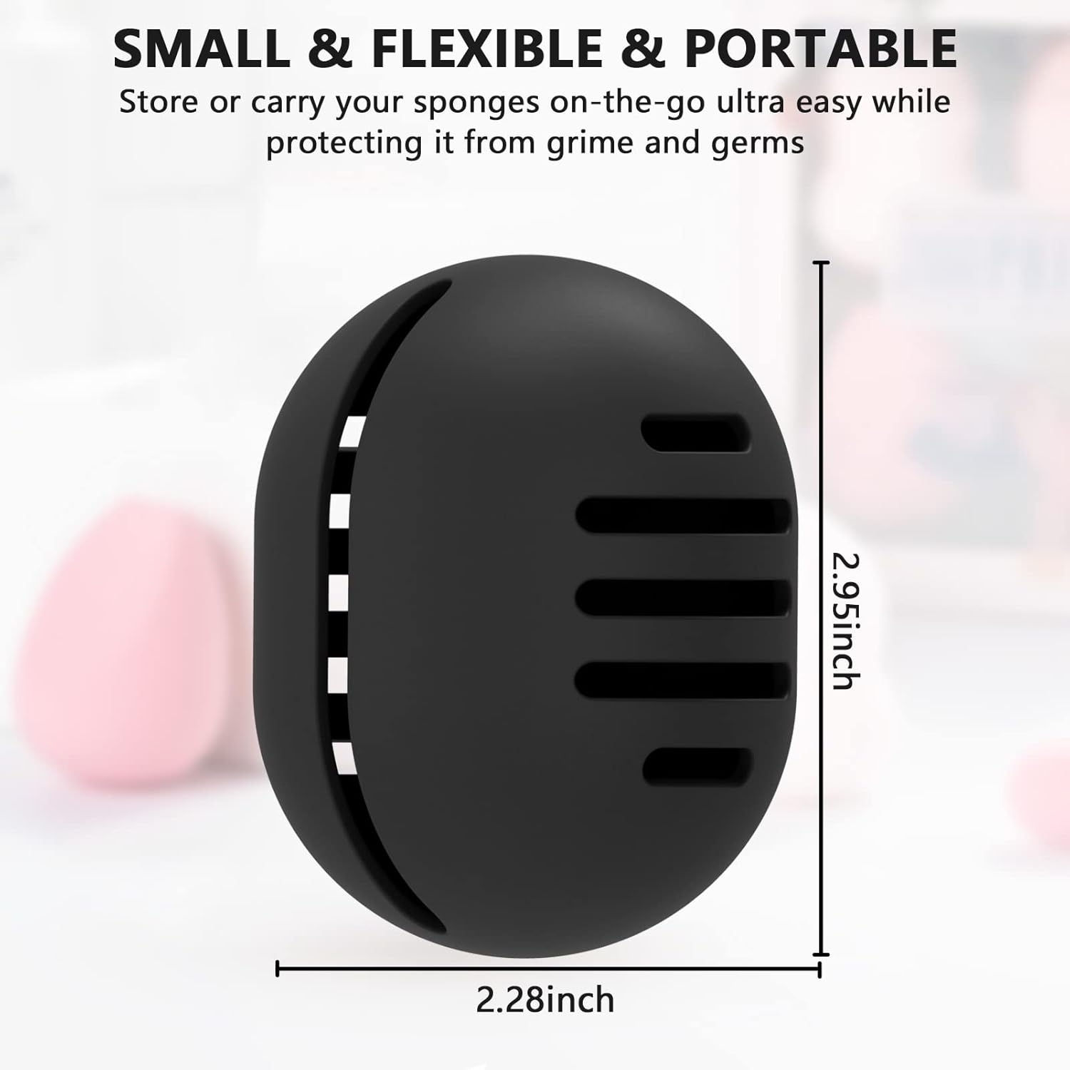 Makeup Sponge Holder,Double-sided Breathable Silicone Beauty Blender Holder,Integrated Make Up Sponge Travel Case for All Sponges,Black