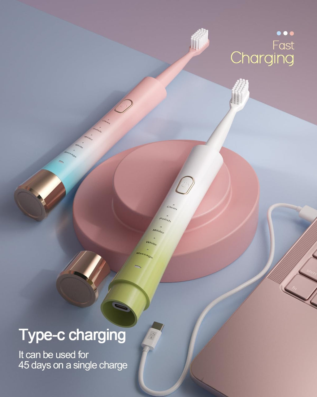 Upgrade Sonic Electric Toothbrush for Adults, 8 Replacement Brush Heads, Rechargeable Electric Toothbrush with 2-Minutes Timer IPX7 Water-Proof, for Indoor & Outdoor, White & Green Gradient