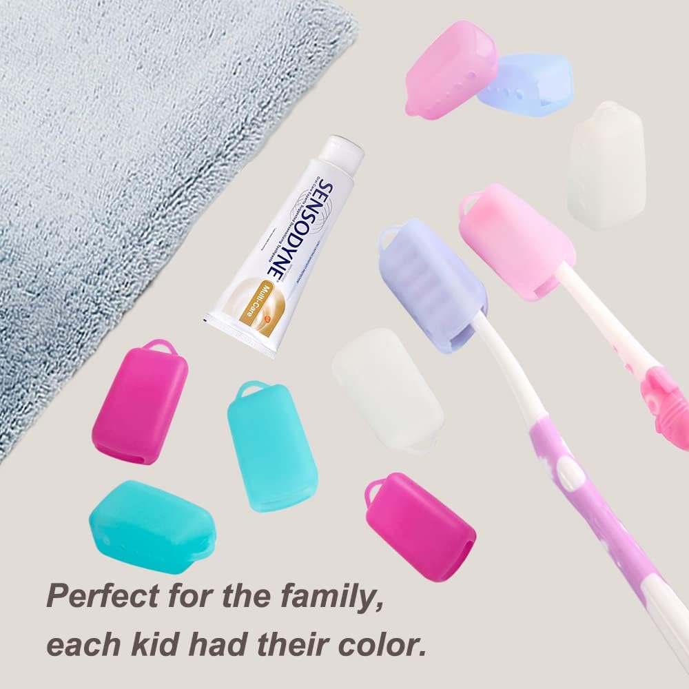 V-TOP Toothbrush Covers Caps, 10 Pack Toothbrush Head Cover for Travel, Silicone Portable Tooth Brush Protecter Cover Pod Case for Home and Outdoor