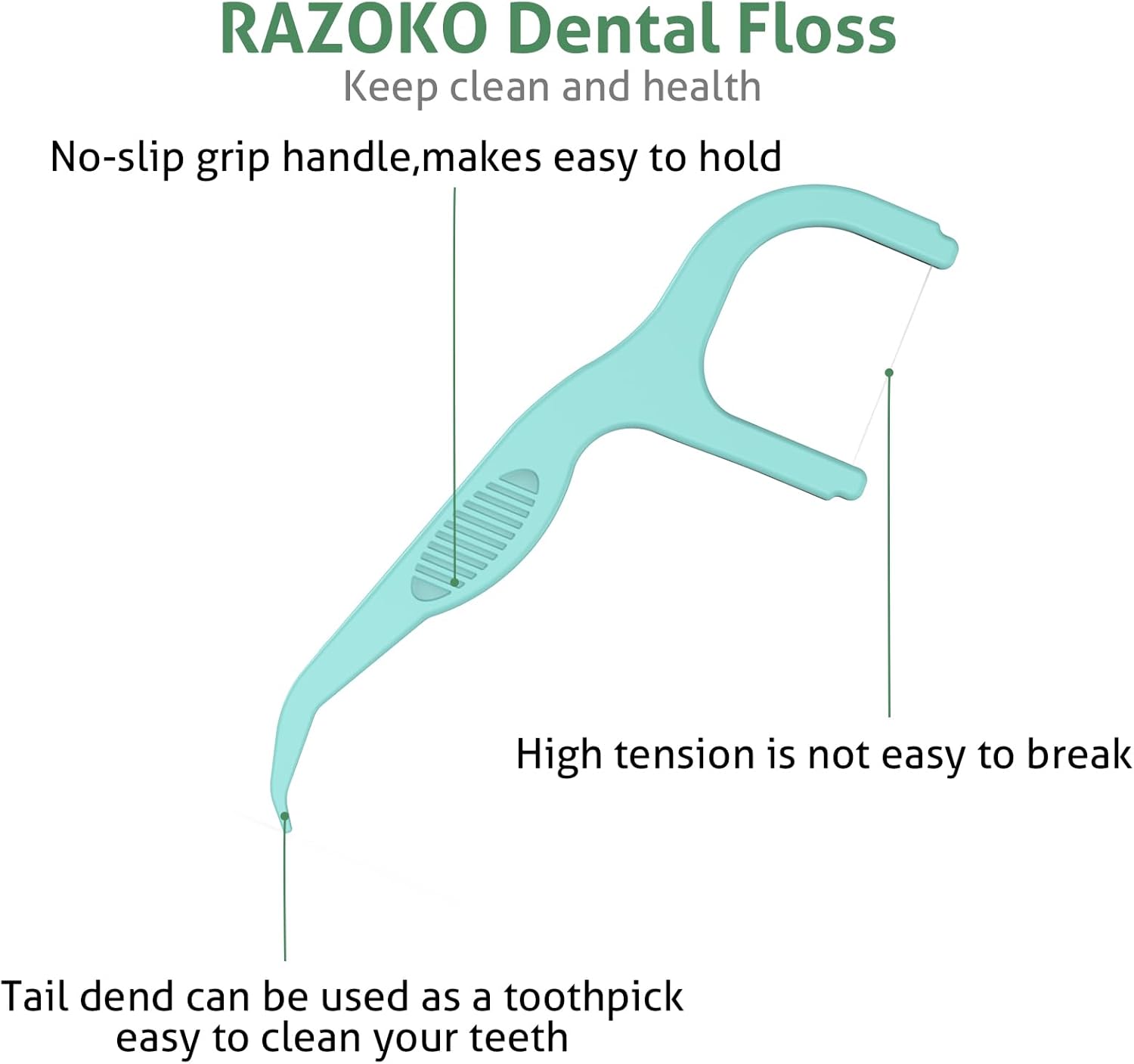 RAZOKO Dental Floss Picks Extra Strong Flosser Pick Toothpicks Fresh Mint 200 Count