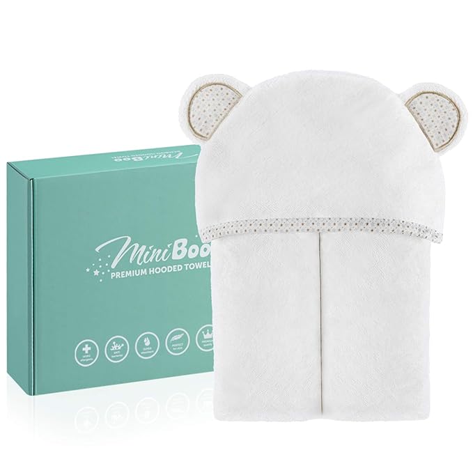 MINIBOO Hooded Baby Towels for Newborn - Super Soft Baby Bath Towels with Hood, Highly Absorbent Viscose Made from Bamboo Hooded Towel for Infant, Toddler and Kids, Baby Essentials