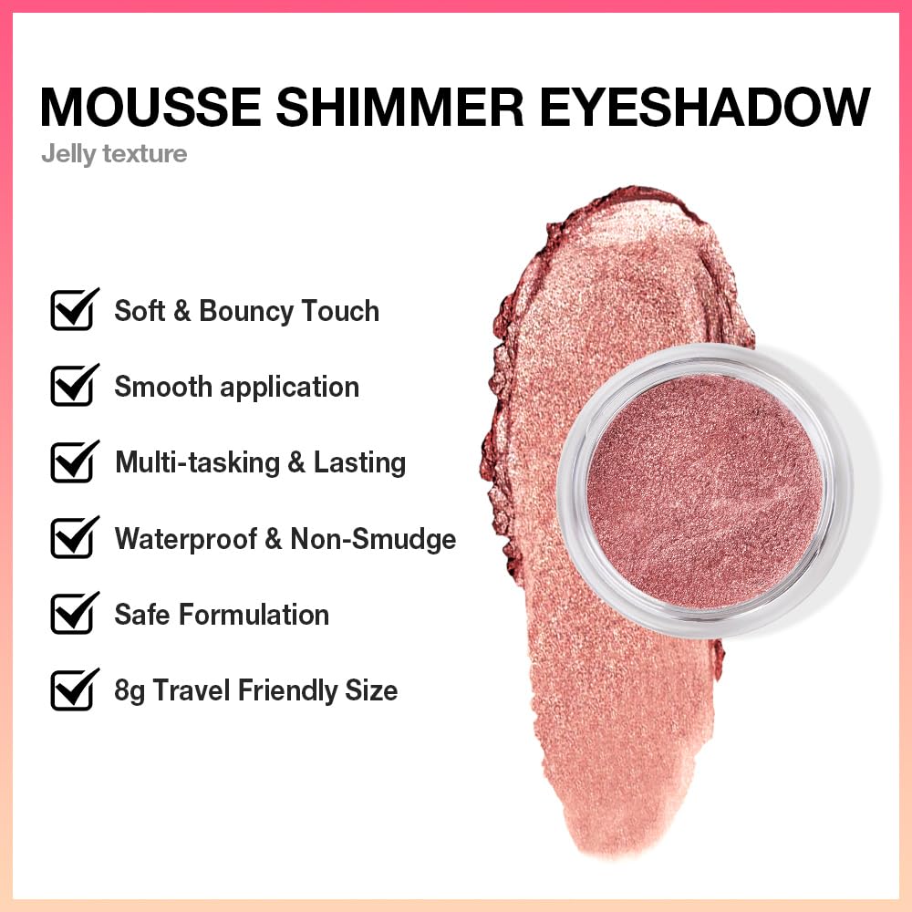 Rose Brown Mousse Single Eyeshadow Palette –Neutral Matte & Shimmer Eyeshadow,Mini Cream Glitter Eye shadow,Long Lasting Highly Pigmented Eye Makeup Compact Travel Siz Eye shadow for Older Women 04#