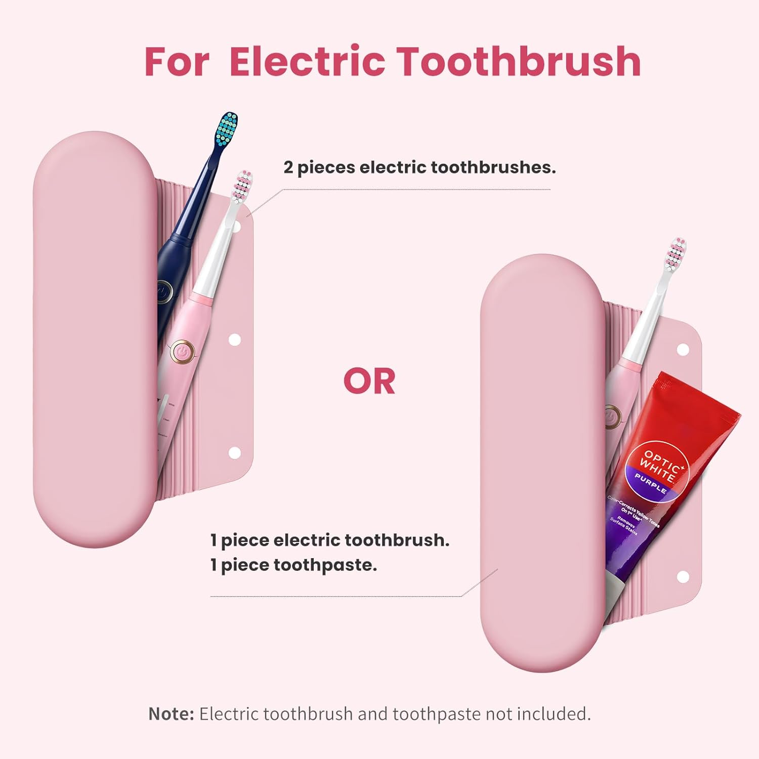 Silicone Electric Toothbrush Travel Cover, Toothbrush Travel Containers Bag Case,Keeps Toothbrush Fresh and Clean, Fits Most Manual and Electric Toothbrushes - Pink