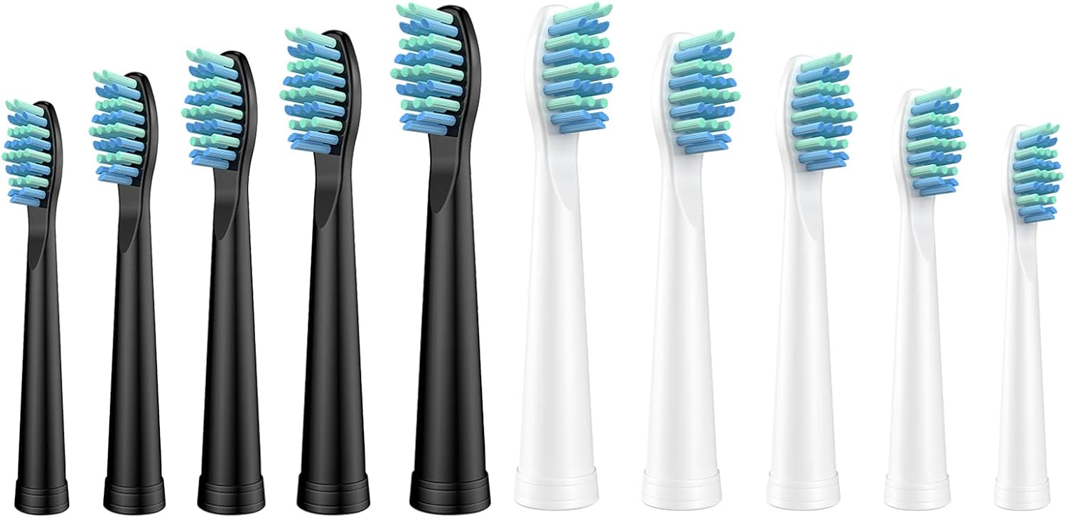 10 Pcs Electric Toothbrush Replacement Heads Compatible with Sonic-FX and Fit SnapWhite for Adults and Kids, Soft Charcoal/Nylon Bristles(5 Black+5 White)
