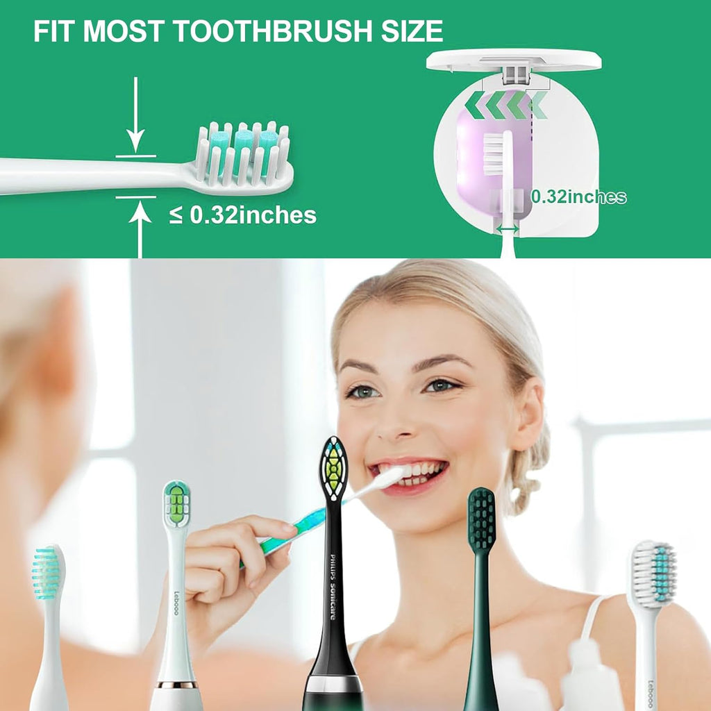 UV Toothbrush Sanitizer Holder, Toothbrush Sanitizer and Holder Cover Caps with Fan Drying, Rechargeable Portable Toothbrush Cleaner Case Fits Most Electric and Manual Toothbrushes