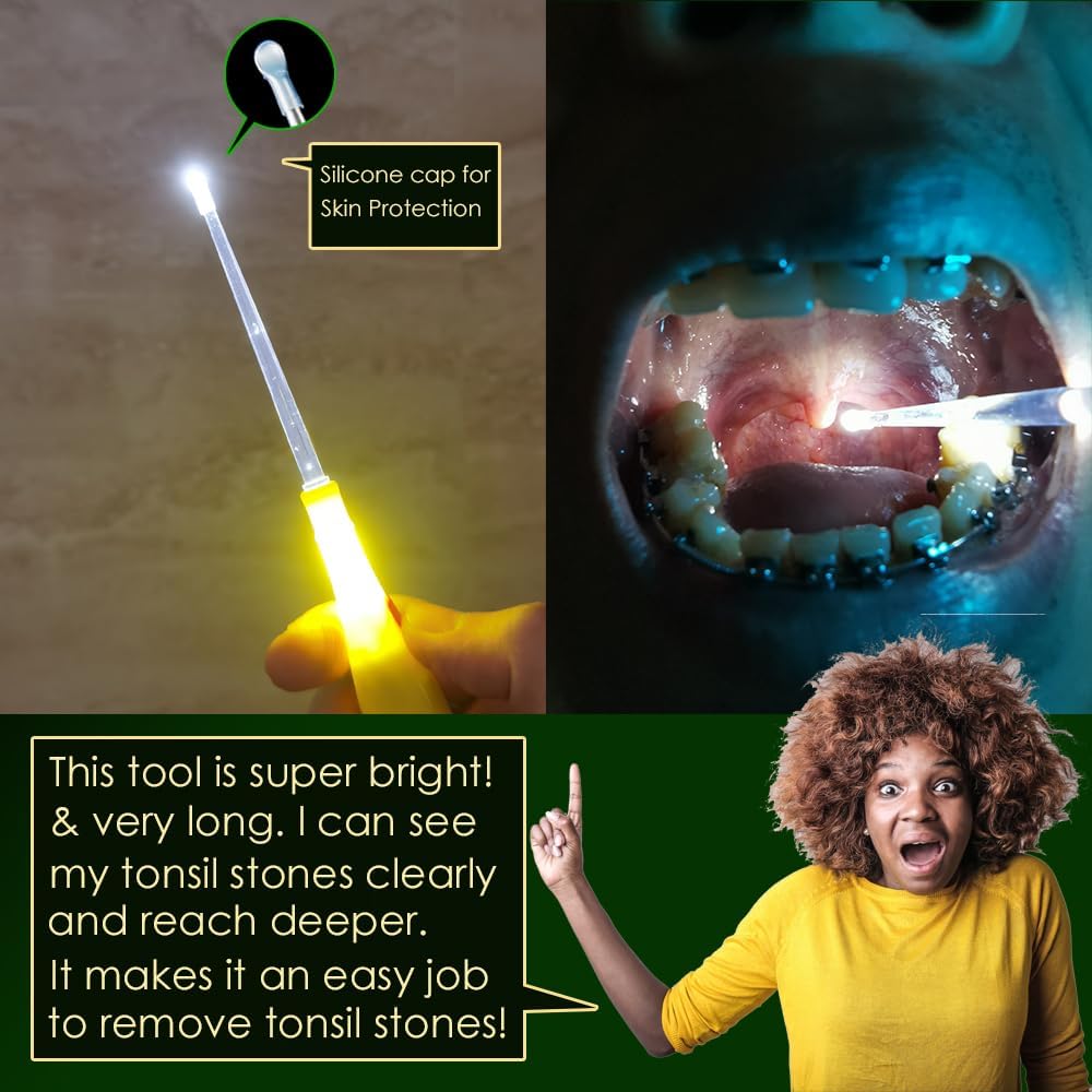 Airgoesin™ 6.75 inch Tonsil Stone Remover LED Tool Kit - 2 Sets, Oral Irrigation Syringe & Stainless Steel Pick, Tonsil Stone Removal Kit for Breath Freshening