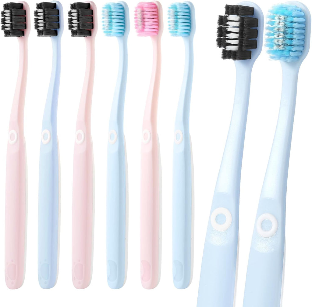 Soft Toothbrushes for Morning Freshness & Night Cleanliness, 10000+ Soft Bristle Toothbrush for Sensitive Gums, Charcoal & Silver Ions, Triple-Layer Flossing Bristles, Angled Neck Design