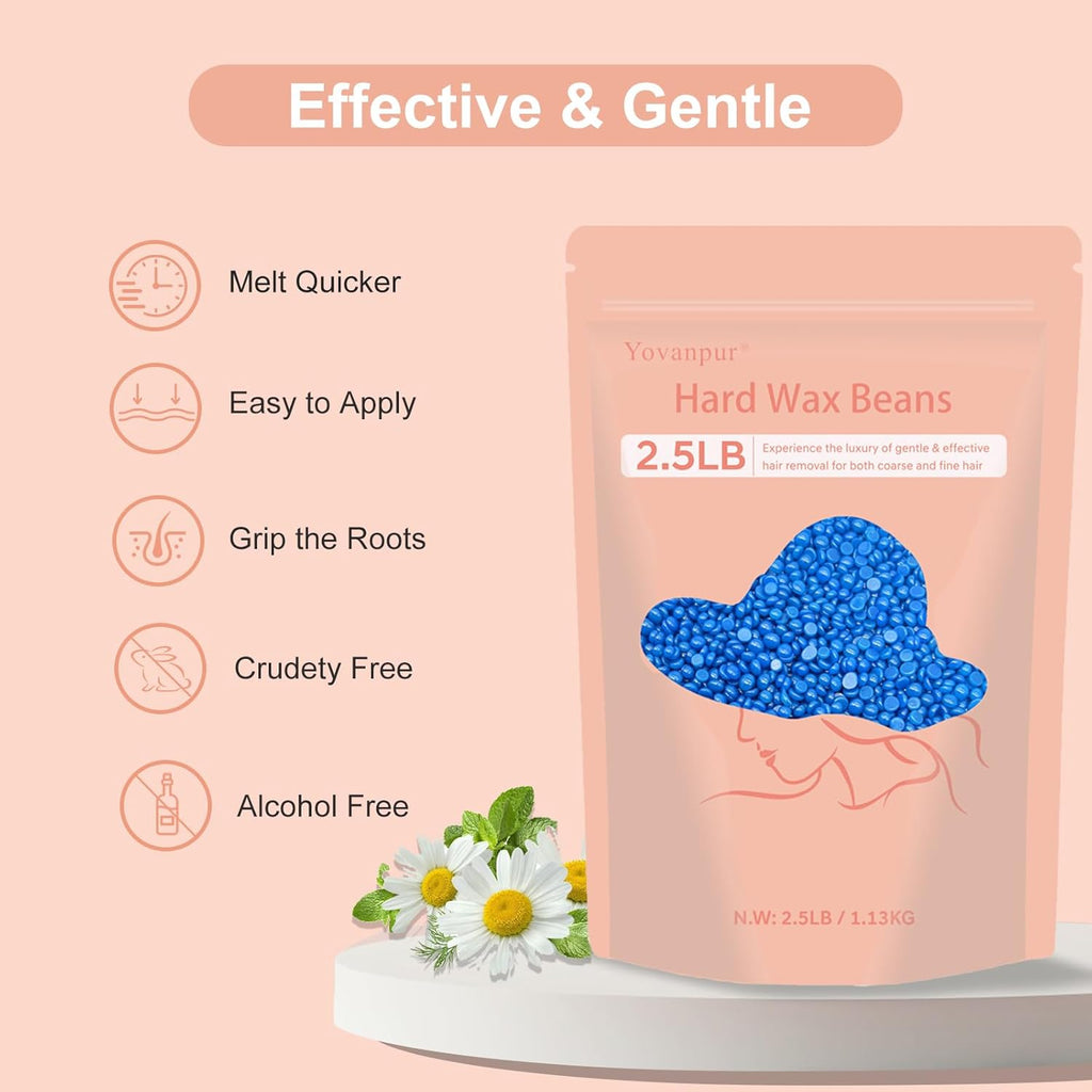2.5lb Wax Beads for Hair Removal, Hard Wax Beans for Sensitive Skin, Bulk Hair Removal Waxing Beads for Brazilian, Bikini, Face, Eyebrows, Underarms, Legs, Women and Men (Blue)