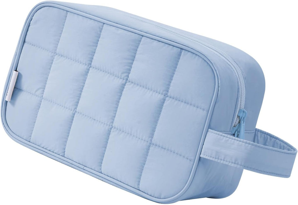 Narwey Puffy Travel Toiletry Bag for Traveling Women Girl, Travel Bag for Toiletries, Cute Travel Makeup Bag Organizer, Quilted Cosmetic Bag Make Up Skincare Medicine Bags