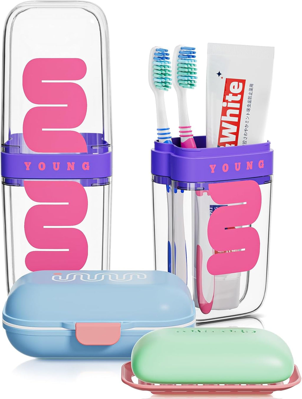 VITVITI Travel Soap Case Container, Portable Toothbrush Travel Case Dish Tray, 7.88 Inch Toothpaste Traveling Toothbrush Holder Set with Cover for Trip/Bathroom/Camping, Purple