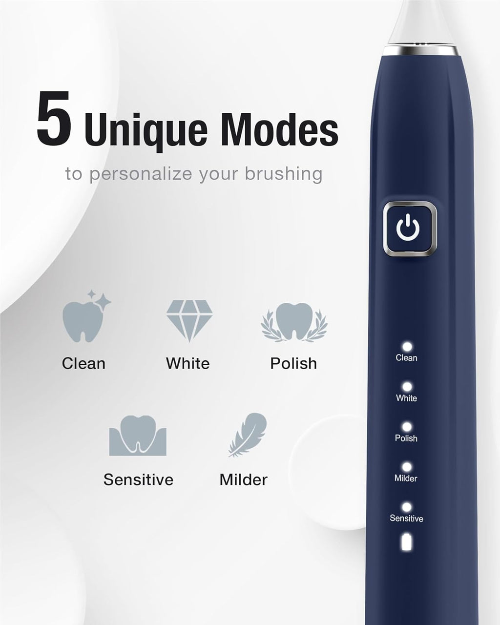 7AM2M Sonic Electric Toothbrush with 6 Brush Heads for Adults&Kids, One Charge for 120 Days, Wireless Fast Charge, 5 Modes, 40000VPM Powered Toothbrush, 2 Minutes Built in Smart Timer (Navy Blue)