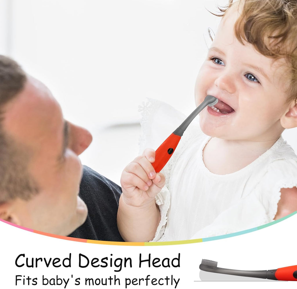 Mombella Ladybug Baby Toothbrush 6 to 12 Months and Up, Extra Soft Silicone Infant to Toddler Training Toothbrush for Baby's First Teeth, Oral Care Teether Over 6m+, Clean and Massage Tender Gums 1pc