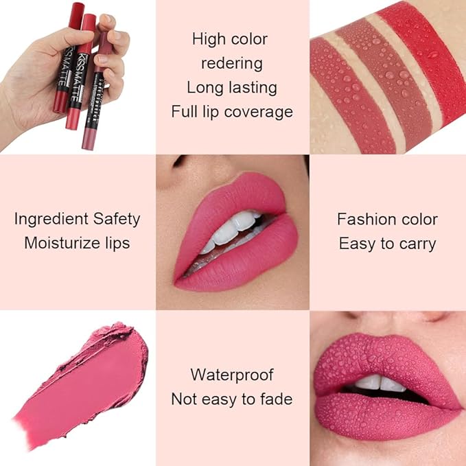 BINGBRUSH Smooth Longwear Lipstick Pack Set, Matte Color Stick Ultimate Lip Crayon for Makeup Collection - Waterproof Velvet Lipgloss Lip Stain (16#)