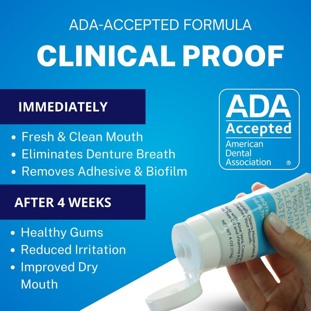 Dr. B Dental Solutions Cleanadent Denture and Gum Toothpaste, ADA Accepted All-Natural Denture Toothpaste for Adults - Removes Odors, Stains and Adhesives - 4 oz (2 Pack)