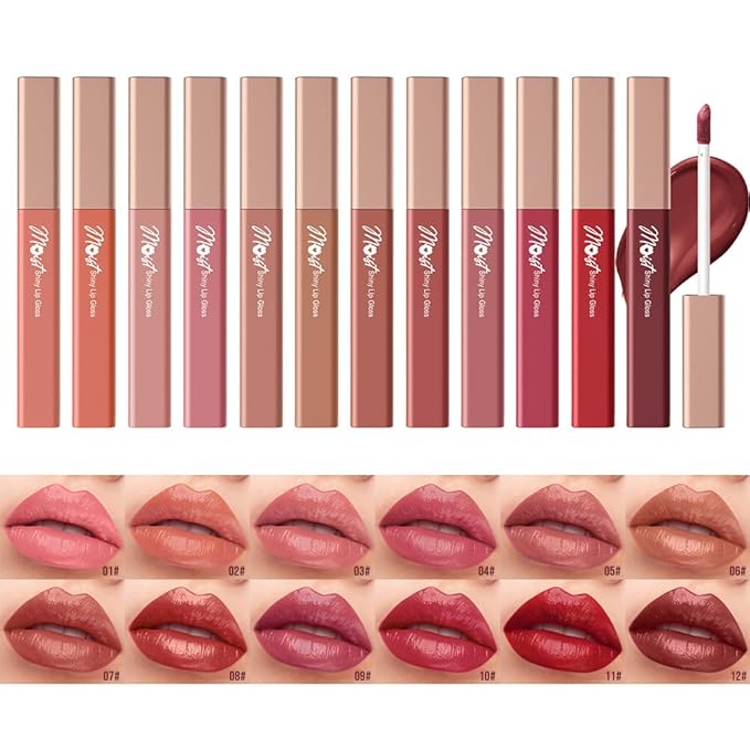 Lip Stain Hydrating High Shine – Lightweight Non-Sticky Glossy Lip Tint, Mirror Shine Moisturizing Lip Makeup for Plump & Full Lips, Long-Lasting Rich Color Lip Glaze, Soft Smooth Lip Gloss 7# to 12#