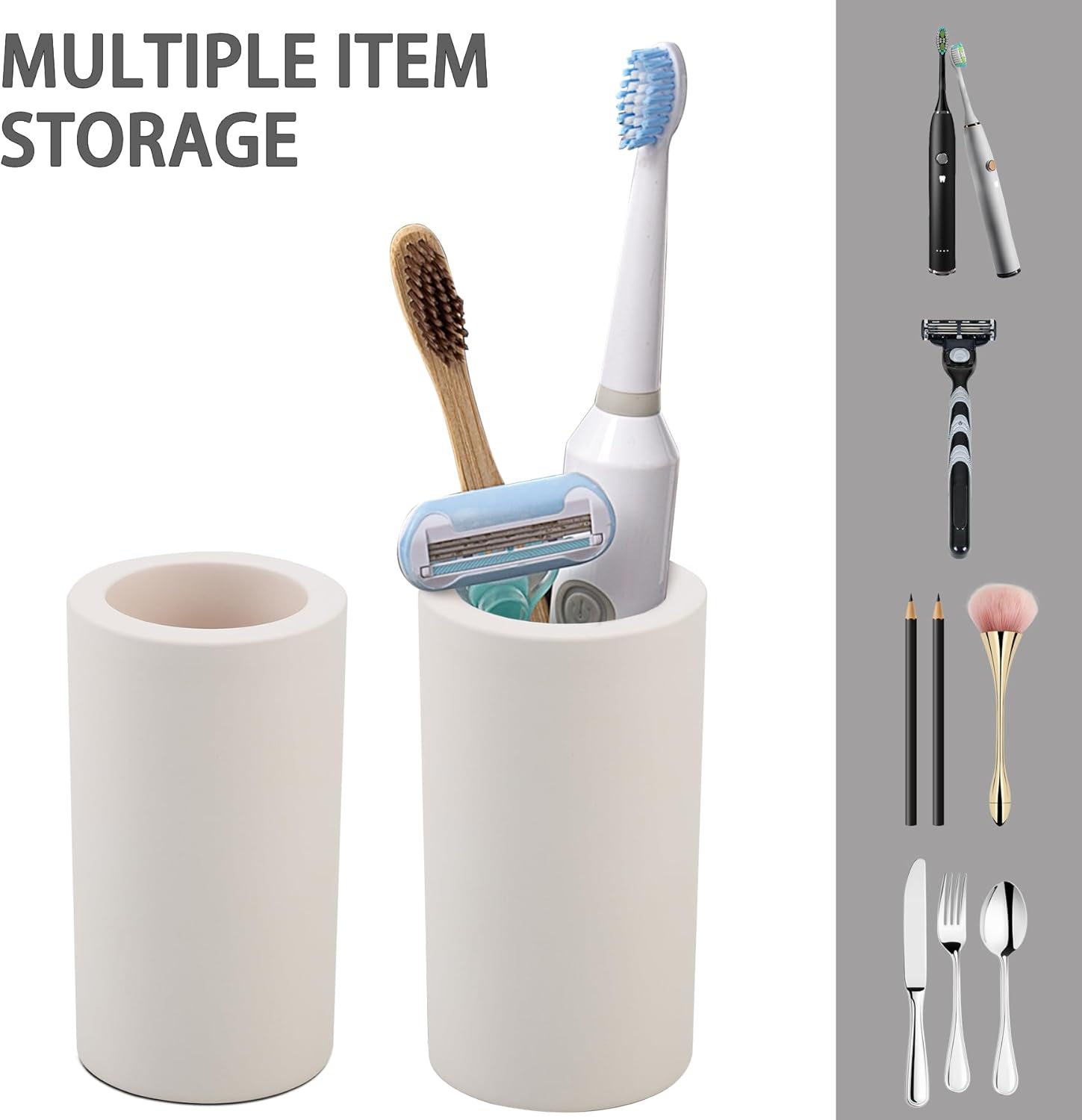 2Pcs Diatomite Toothbrush Holder for Bathroom Sink, Countertop Organizer, Quick Dry Stand Cup for Toothpaste, Razors, Makeup Brushes - Water-Absorbent & Quick-Drying (Beige, Height 4.3")