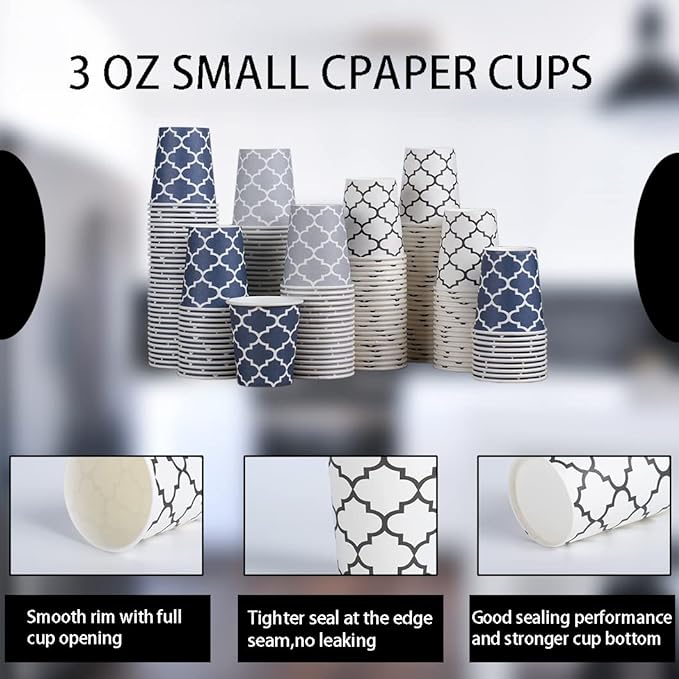 [300 Pack] 3 oz Paper Cups, Small Mouthwash Cups 3 OZ, Mini Disposable Bathroom Cups, Paper Cups 3 Ounce for Bathroom, Supermarket, Birthday Party, Travel, Events, Picnic, BBQ