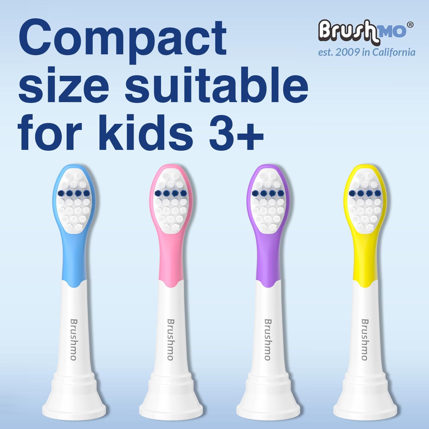 Brushmo Kids Compact Replacement Toothbrush Heads, Compatible with Philips Sonicare for Kids HX6032 & HX6042, Ultra-Soft Dupont Bristles, 8-Pack for Ages 3+, Multi-Color (BM638)