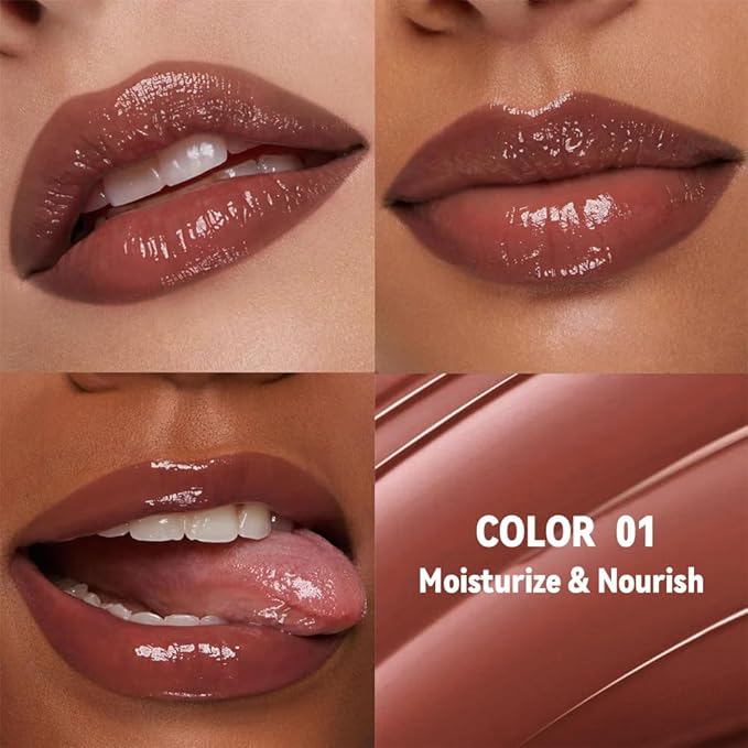 Brown Honey Tinted Lip Stain Lip Balm Lip Gloss Lipstick, Sheer Hydrating Lip Stains Tint, Moisturizing Lip Color for All Skin Tones, Nourishing Lip Balm with a Hint of Natural Black Cherry