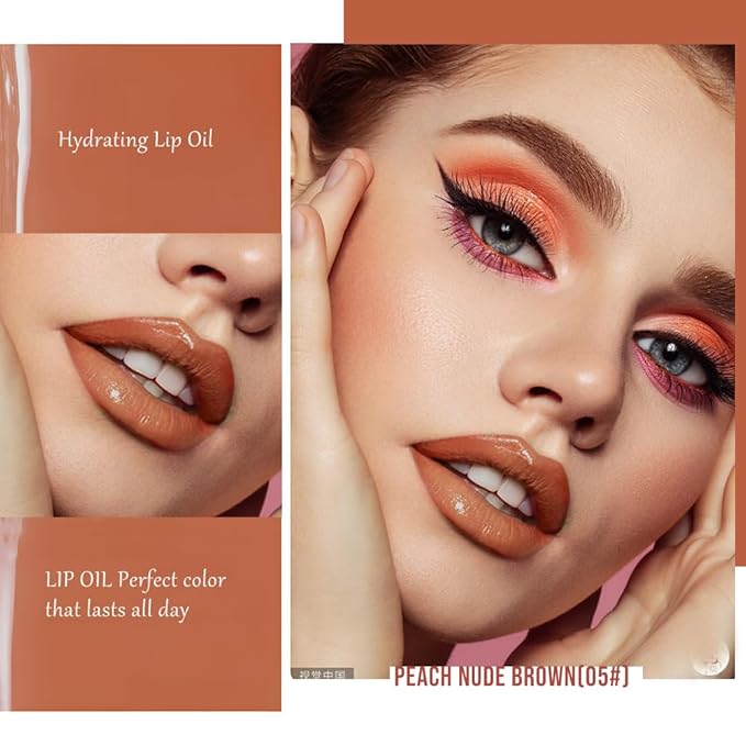 Nourishing High-Shine Lip Gloss,Hydrating & Moisturizing Lip Tint, Non-Sticky, Long-Lasting Glossy Lip Stain,Softens & Plumps Lips for Smooth,Gentle Formula for Dry Lips 05#Peach Nude Brown