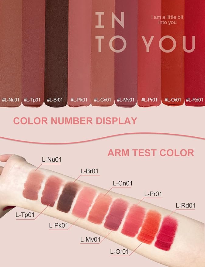 INTO YOU Matte Velvet Lip Stain Long Lasting Waterproof Lip Gloss Makeup Moisturizing Lipstick for Women(L-Nu01)