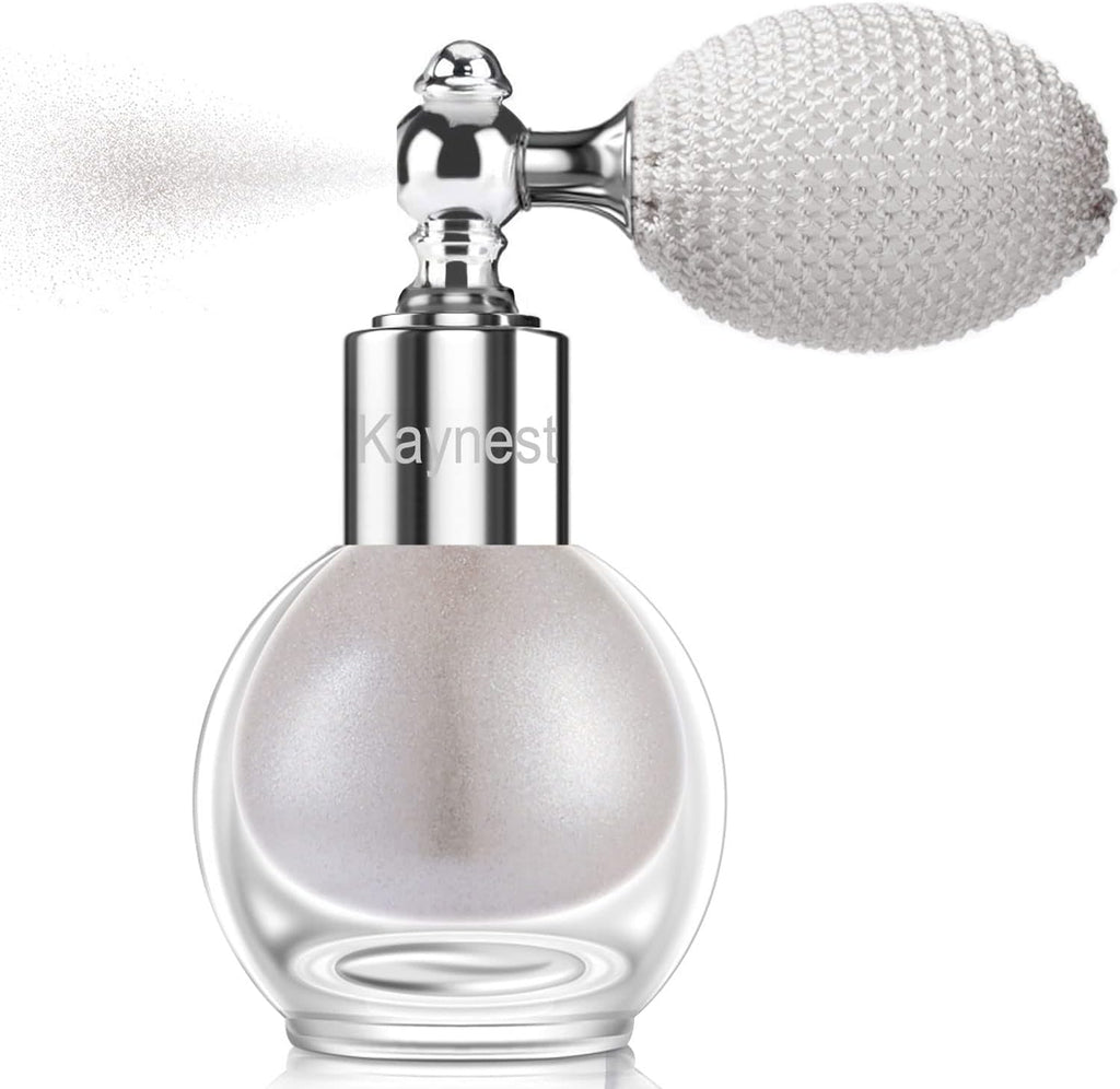 Metallic Silver Highlighter Spray, Loose Shimmer Powder High Gloss Makeup Mist for Body, Face, Hair, Long Lasting Glitter Hairspray for Festive Party, Stage Shows, Nightclubs, Bar