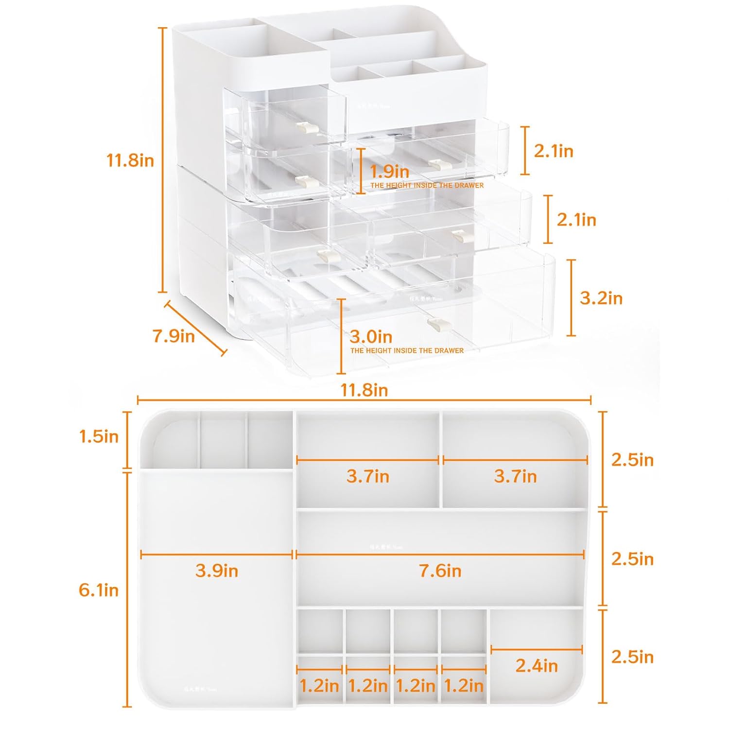 White Countertop Makeup Organizer with 6 Drawers,Large Capacity Skincare Organizers for Vanity,Desk,Dresser,Plastic Bathroom Counter Organizer for Beauty,Skin Care,Perfume,Make up Brush Organization