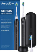 AURAGLOW Sonus Electric Toothbrush, 5 Cleaning Modes, 2 Brush Heads & Travel Case, 40,000 VPM Sonic Toothbrush & Wireless Charging, 30-Day Battery Life with Smart Timer, Black